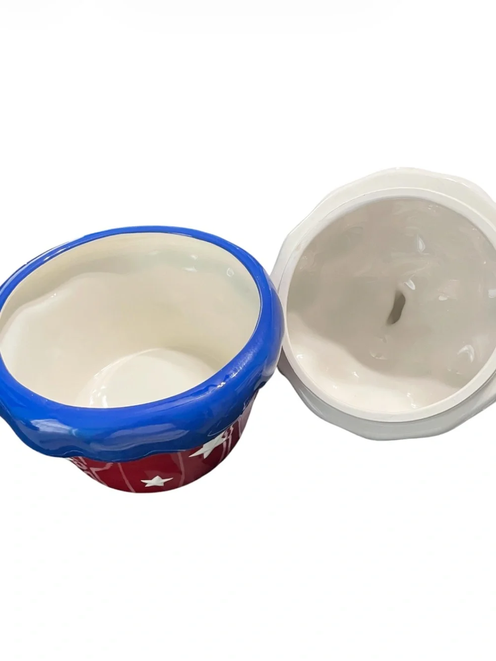 Patriotic Ceramics Cupcake shaped Cookie Jar In Patriotic Red, White & Blue